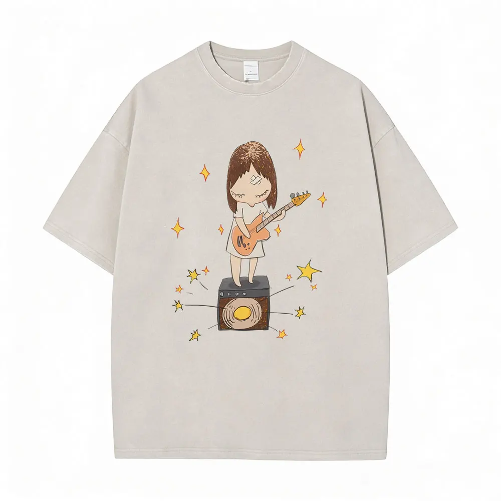 

Vintage Washed Yoshitomo Nara T-shirt Men Women Fashion Casual Funny T Shirts Male Cotton Oversized Short Sleeve Tees Streetwear
