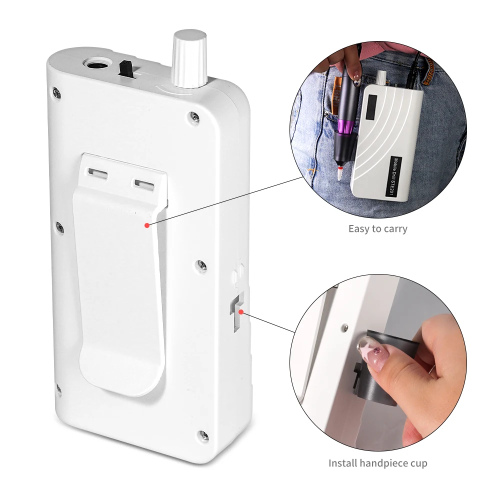 Oplaadbare elektrische nagelpolijstmachine, draagbare 35000 RPM nagelboor met 12 stuks zandwrijfstrips en slijpkopset voor salon