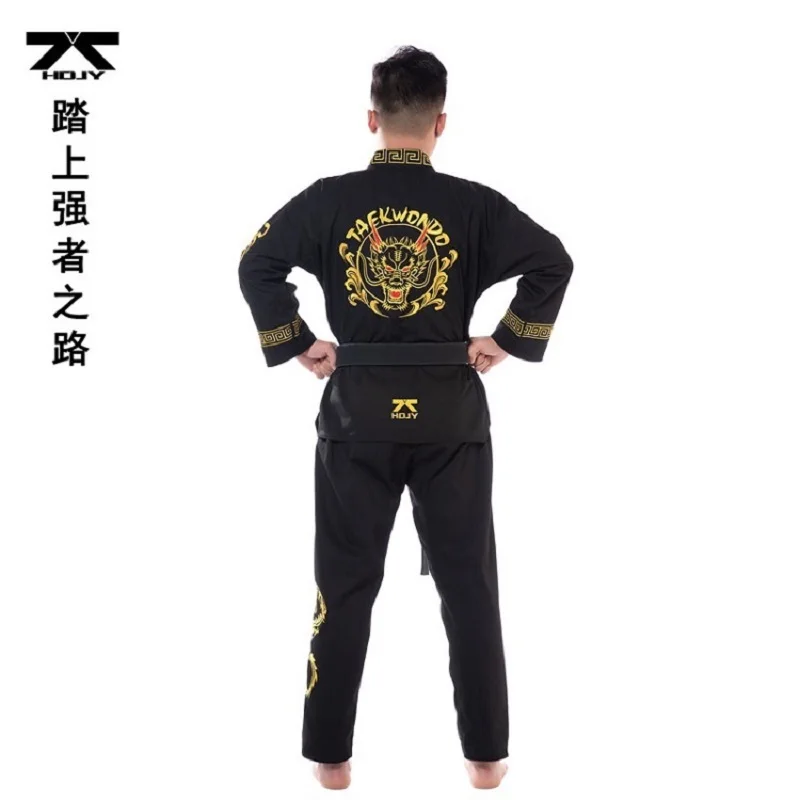 Black Professional Taekwondo Uniform Men\'s Unisex Coach Set Black Belt Karate Judo Martial Arts Adult WTF Clothing Long Sleeve