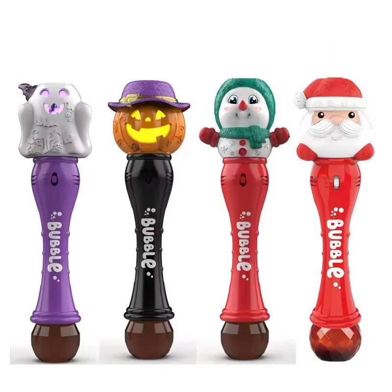 Halloween Bubble Stick Electric Bubble Machine Glowing Pumpkin Snowman Santa Claus Magic Stick Children\'s Christmas Toy Gift