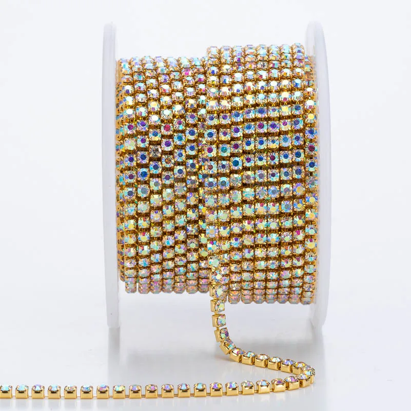 10yards/roll SS6 SS8 Crystal Metal Rhinestone Banding Gold Silver With AB Jewelry Making Rhinestone Cup Chain