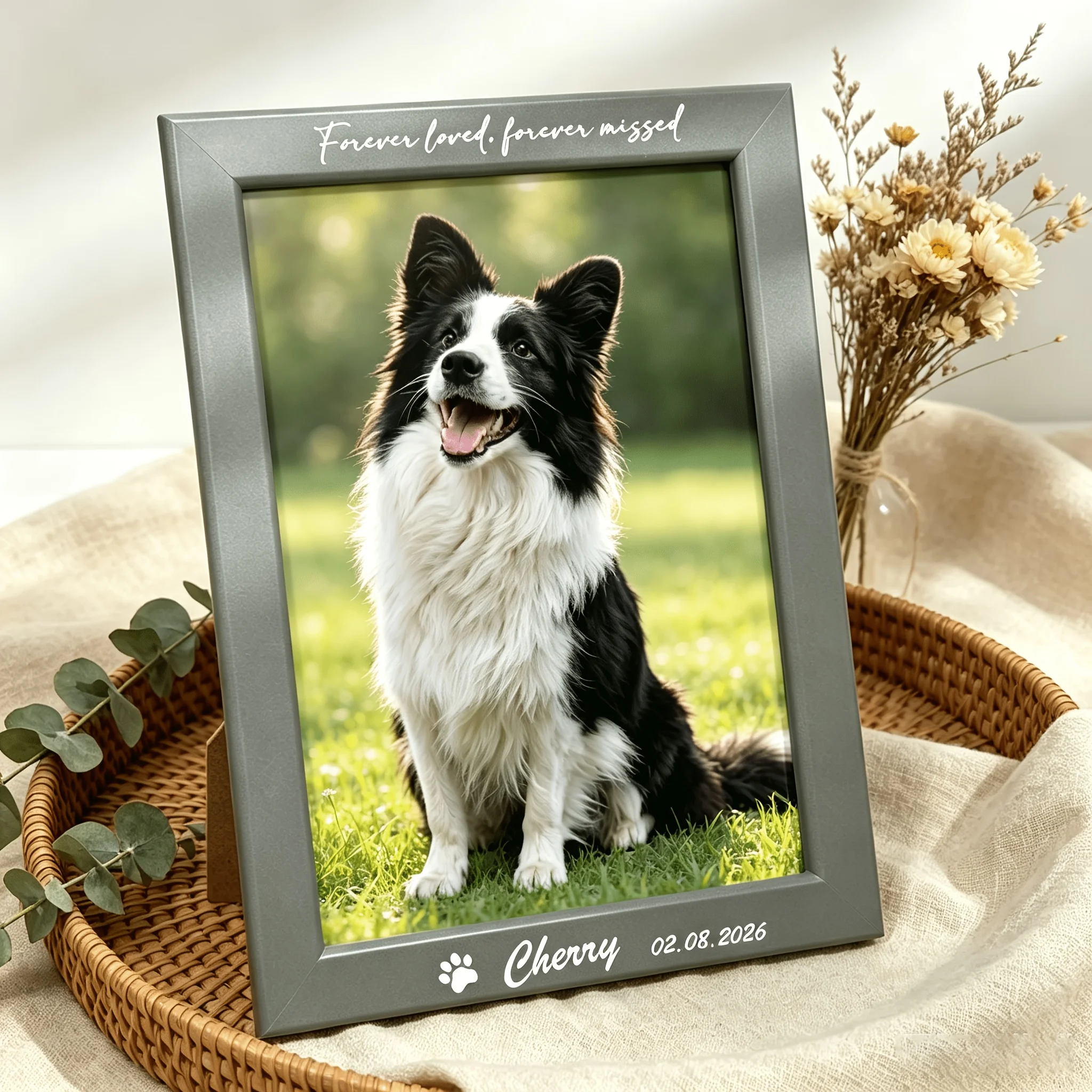 1 Piece of Custom Pet Photo Frame, Personalized Cat and Dog Photo Frame, Customizable Text, Name, and Date, Personalized Pet Birthday Gift, Commemorative Decorative Photo Frame for Pet Lovers