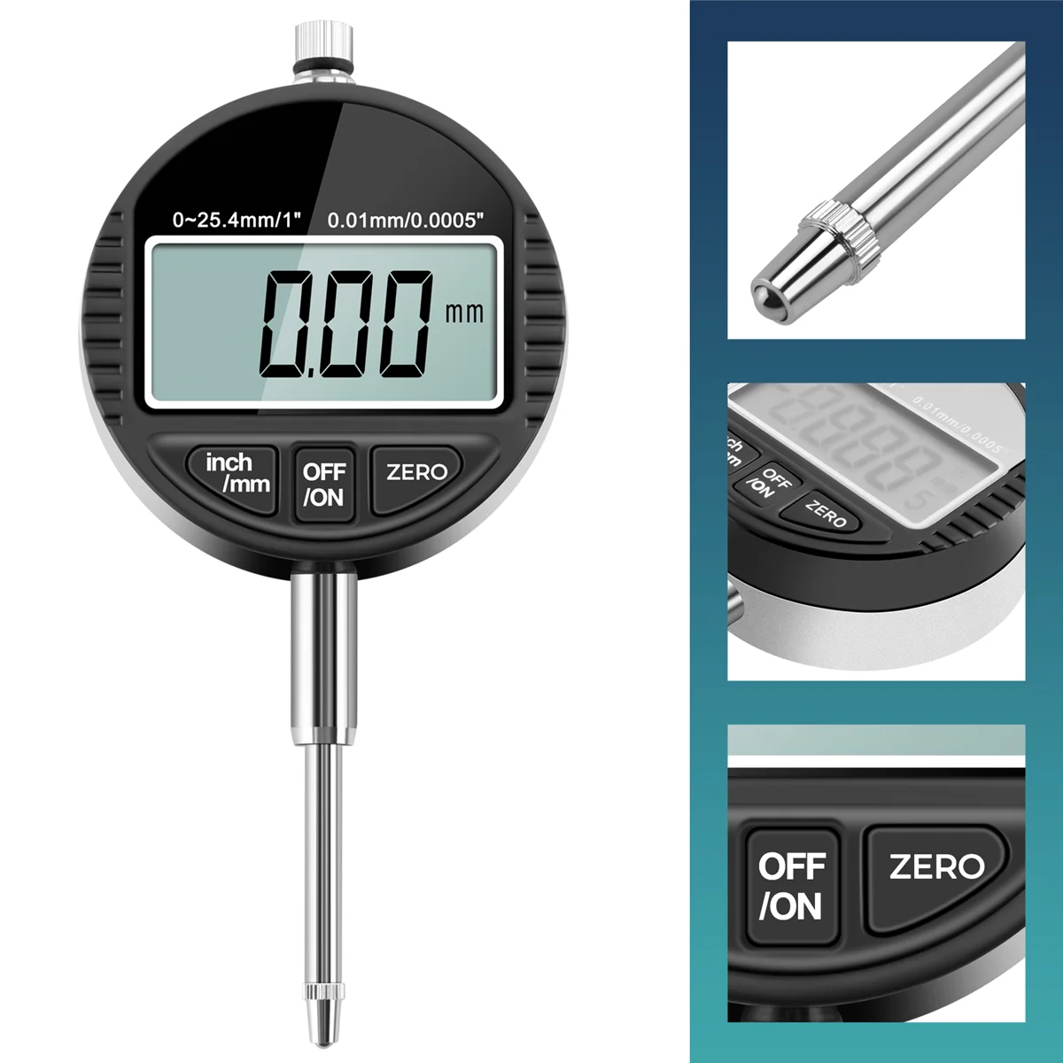 

Digital Indicator Digital Dial indicator DTI 0.01mm/.0005" Range 0-25.4mm/1" Clock Gauge