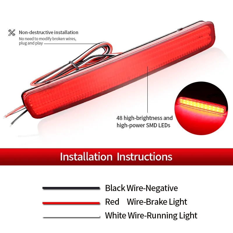 

2×for Toyota Prius V 12-17 Scion tC 14-16 Red LED Rear Bumper Brake Lamp Reflector Parking Car Tail Signal Indicator Fog Lights