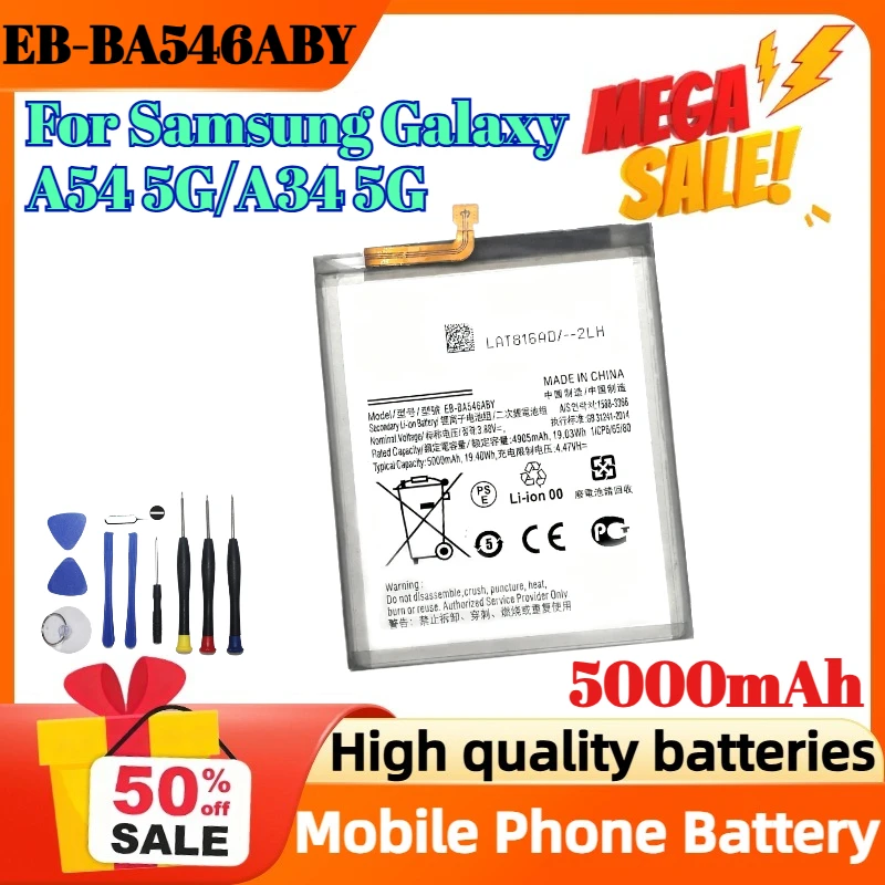 

New EB-BA546ABY 5000mAh Battery For Samsung Galaxy A54 5G/A34 5G Mobile Phone Battery +Tools