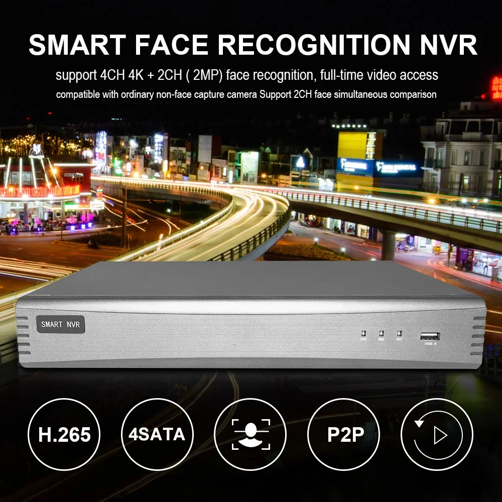 4ch Face Recognition NVR 4 SATA 32CH 4K + 4CH Face Recognition H.265 NVR up to 10000 faces