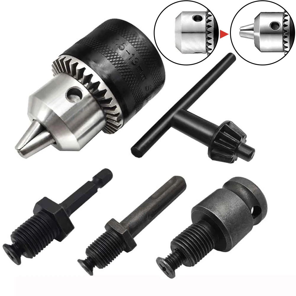 5pcs/set,1.5-13mm Key Type Light Duty Metal Drill Chuck,with Chuck Key,1/2-20UNF Thread,Hex Shank,SDS-Plus,Socket Square Adapter