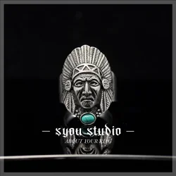 New Indians Green Stone Stainless Steel Ring Vintage Gift For Women Rings Unisex Native Americans Party Gothic Jewelry Wholesale