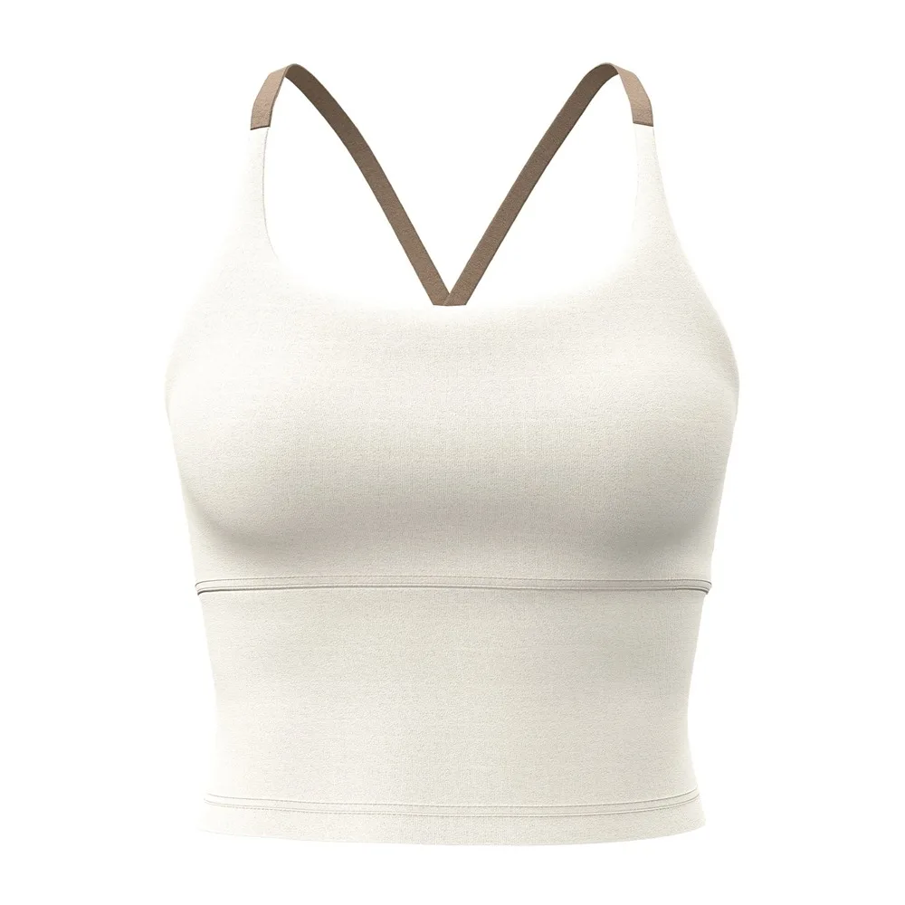 Top Deportivo Color Nude, Alta Elasticidad, Espalda Cruzada, con Relleno, Tela Suave, Ropa Interior Deportiva