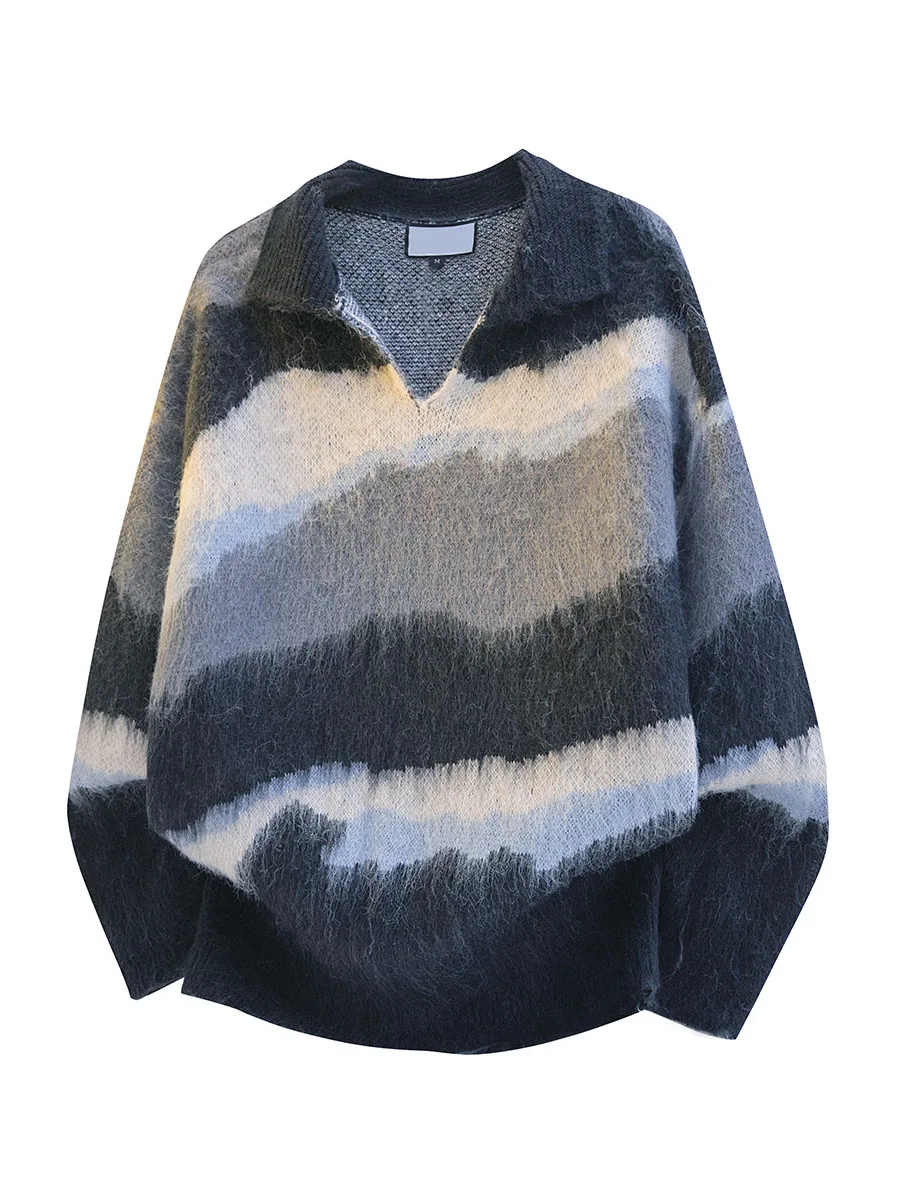 

Thiened Ne Knitted Sweater Men's Winter Faion Brand Laid-ba Sle American Retro Couple Stripe Sweater Warmth