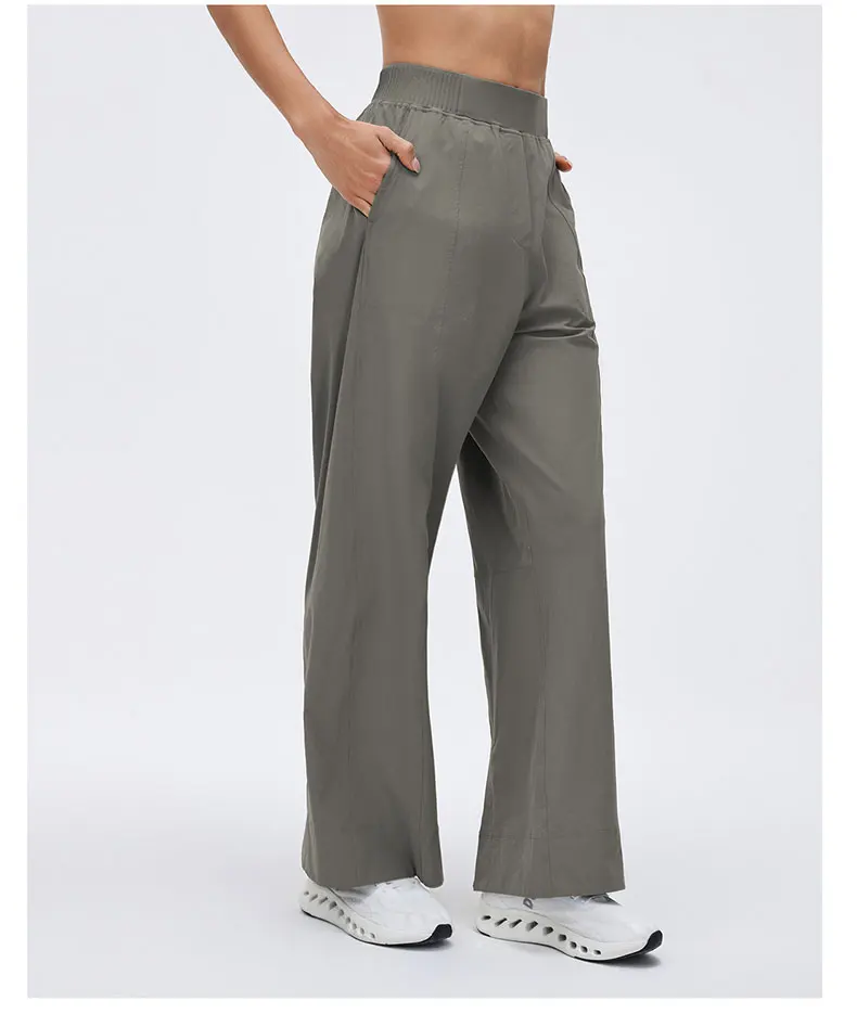 Damen High-Waist Yoga-Hose Einfarbige Weite Beinweite Workout-Hose Lose Atmungsaktive Schnelltrocknende Laufhose Damen-Sportbekleidung – Detail 5