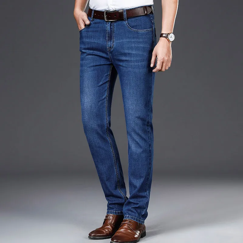 Middle-Aged Men's Jeans 2023Summer Business Casual High-End Stretch Dad Loose Long Pants