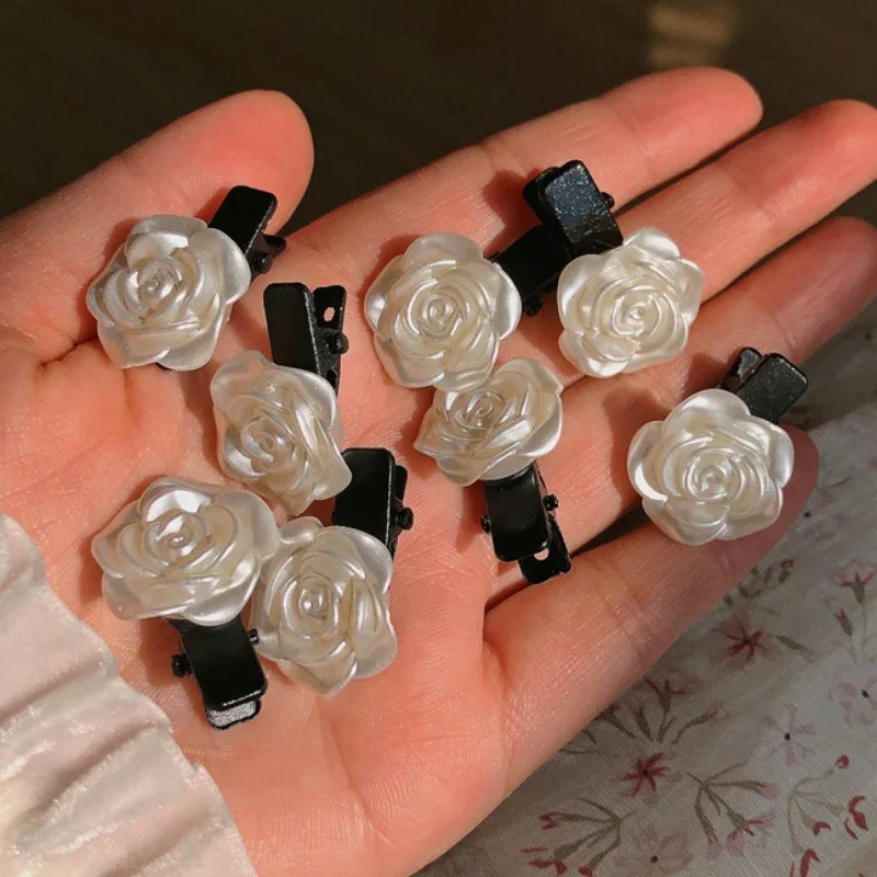 Fashion New Vintage White Roses Hair Clips Coiled  Camellia Flower Headdress Bangs Clip Girl  Accessories for Women