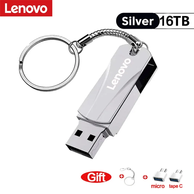 Lenovo-High Speed Metal Pendrive, Drivers Flash USB, Armazenamento de memória, Adaptador de disco U, USB 3.0, 16TB, 8TB, 1TB, 2TB