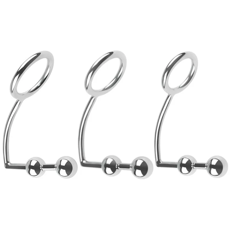 Metal Anal Hook Male Chastity Cock Ring with Anal Plug Balls Butt Plug Adultos Sex Toys for Men Strap on Prostate Massager Tool