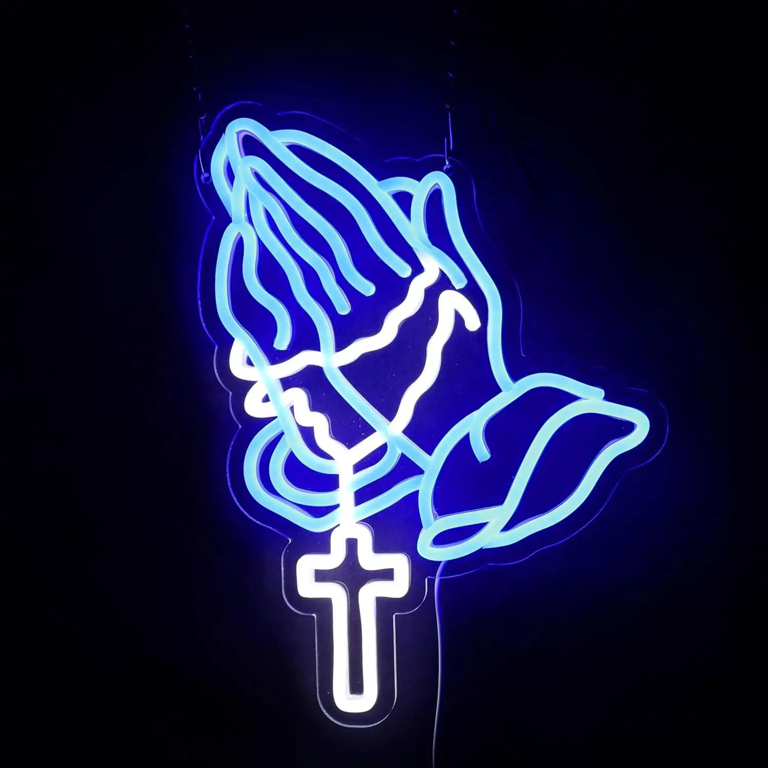 

Praying Hands Neon Sign Cross USB Dimmable LED Lights for Bedroom Living Room Auditorium Party Decoration Gift for Believers