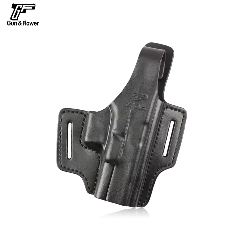 Gun&Flower G17/G22/G31 Concealed OWB Leather Pouch Open Top Two Slot Belt Right Hand Holster