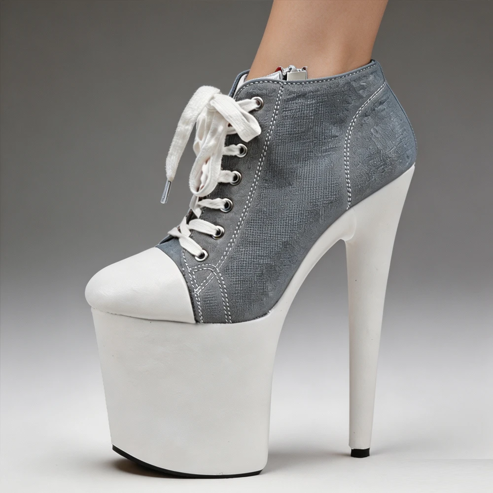 Picture 3: Grey Blue Denim Lace-Up Ankle Boots Zipper 20cm/8