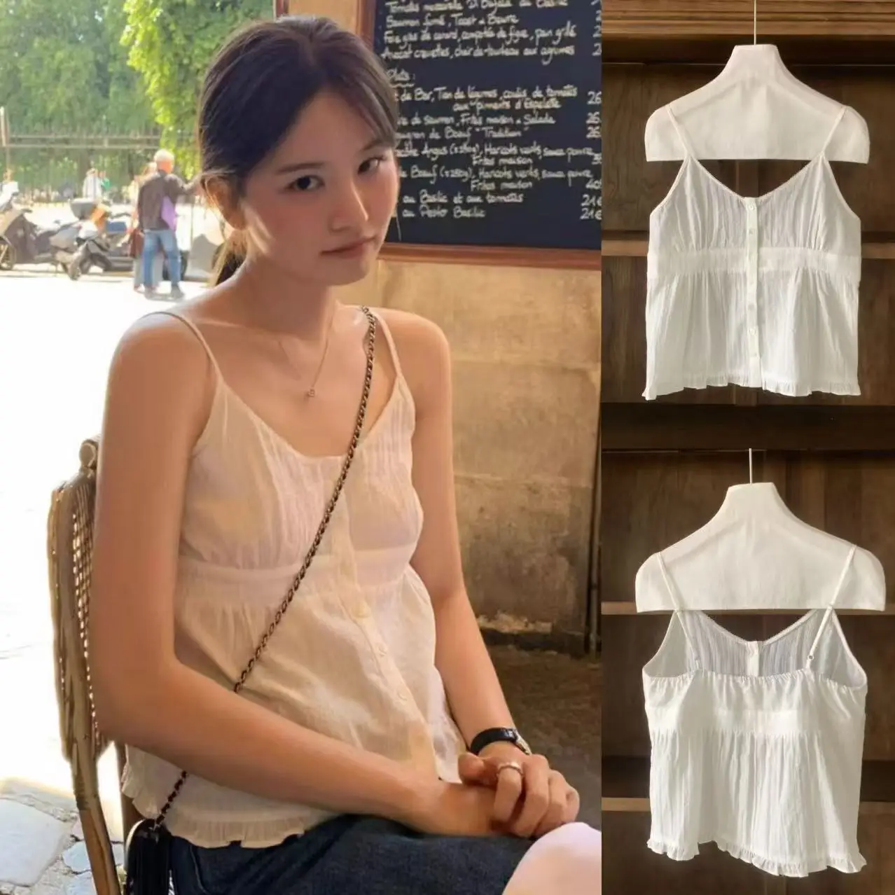

mat Sweet Fre Single Button Wood ain Outdoor Wear Strap Vest Summer 2025 Korean Casual Loose Fit Pure Color