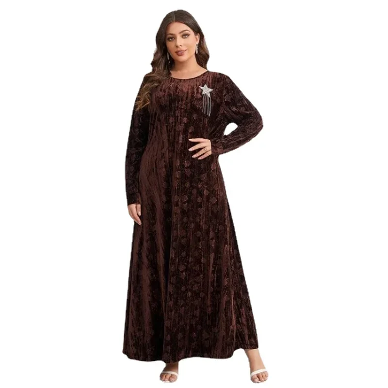 

Abayas for Women Dubai 2024 Fashion Muslim Women Long Sleeve O-neck Velvet Plus Size Long Maxi Dress Muslim Fashion Abaya