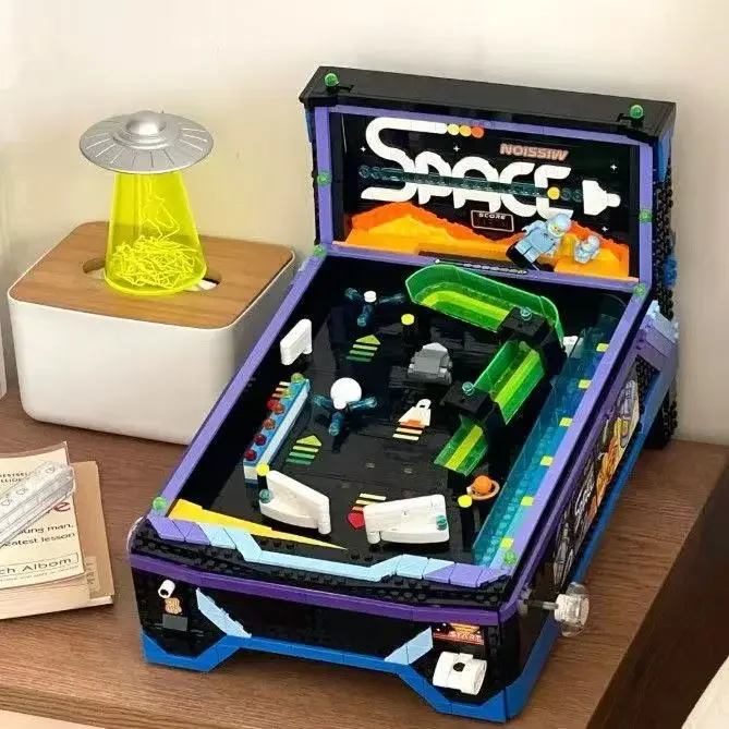 New Space Arcade Pinball Machine Building Blocks Set, Retro Game Table Model, Assembly Toy Gifts for Adults Christmas Collectibl