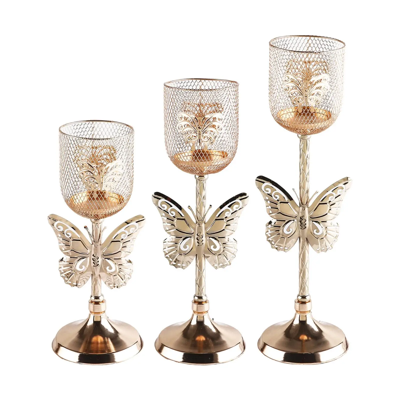 Goblet Shaped Metal Candlestick Taper Candle Tealight Candle Holder Stand for Anniversary Decors Mantel New Year Party