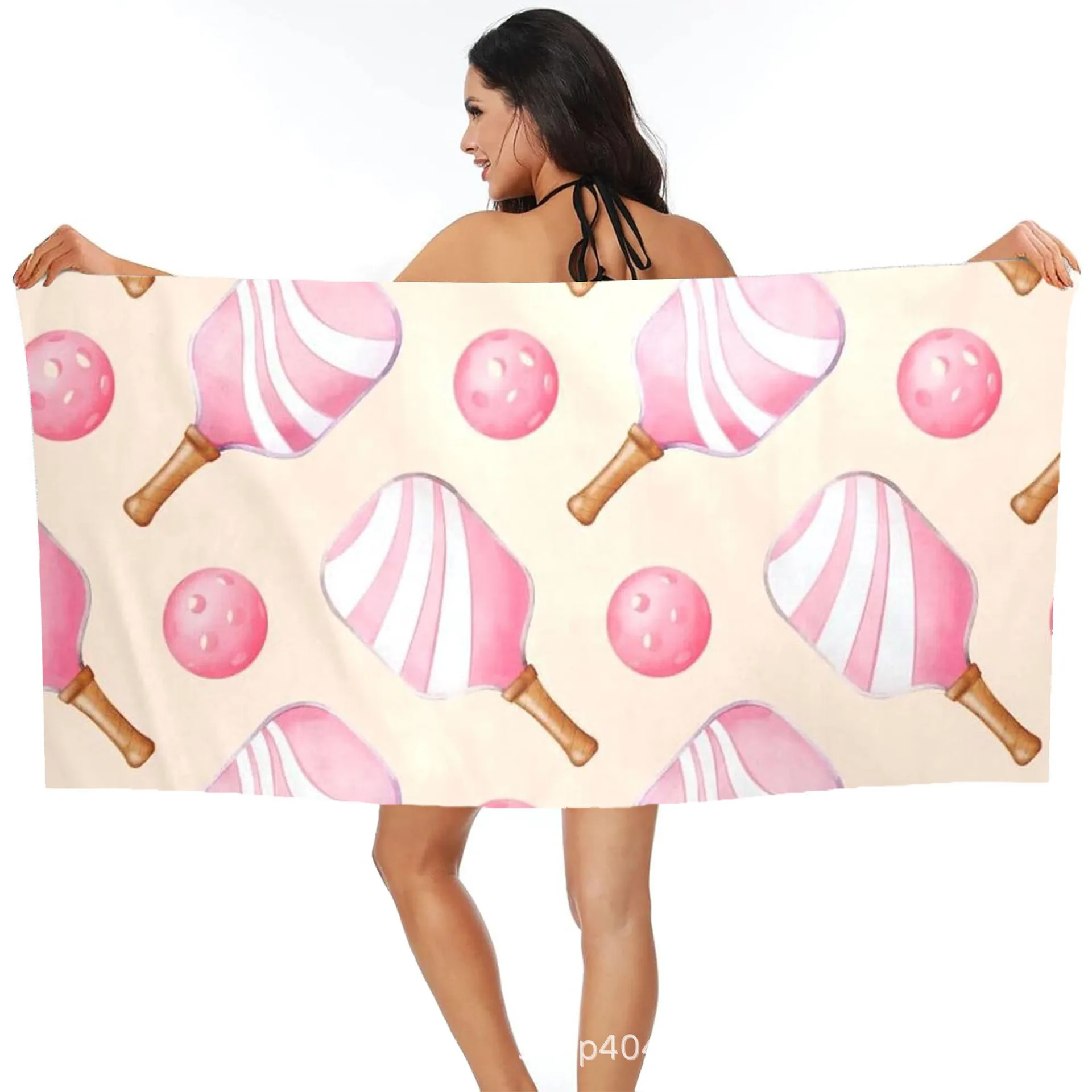 Pastel Floral Pickleball Beach Towel, Cute Boho Paddle Print Quick Dry Microfiber Towel for Women Travel