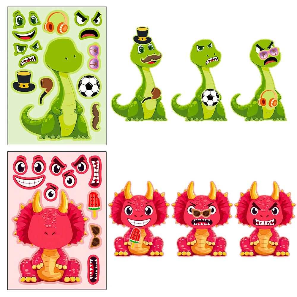 

6/12sheets Cute Animal Dinosaur Cartoon Puzzle Stickers Make a Face DIY Funny Assemble Jigsaw Decals Kids Theme Party Decoration