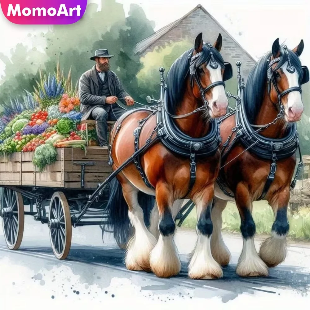 Momoart Horse Diamond Embroidery Animal Painting Cross Stitch Kits DIY Diamond Mosaic Carriage New Arrival Decor for Home