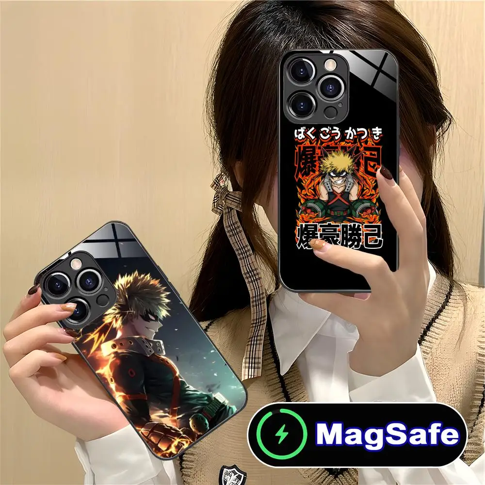 

My Hero Academia Bakugo Phone Case for iPhone 16 15 14 13 12 11 Pro Max Plus Mini MagSafe Glass Colour Protective Luxury Pretty