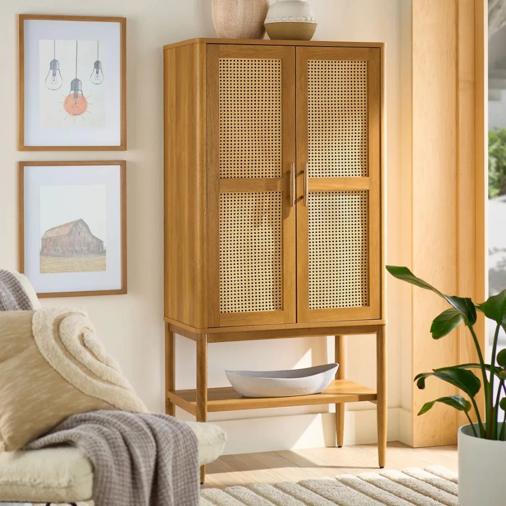 Springwood Caning Storage Cabinet, Light Honey Finish