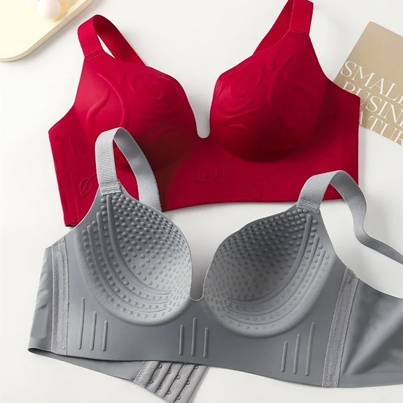 

Scarless Big Breasts Show Small Underwear for Women's Thin Style Gathered with Sexy Large Size Bra Without Steel Rings