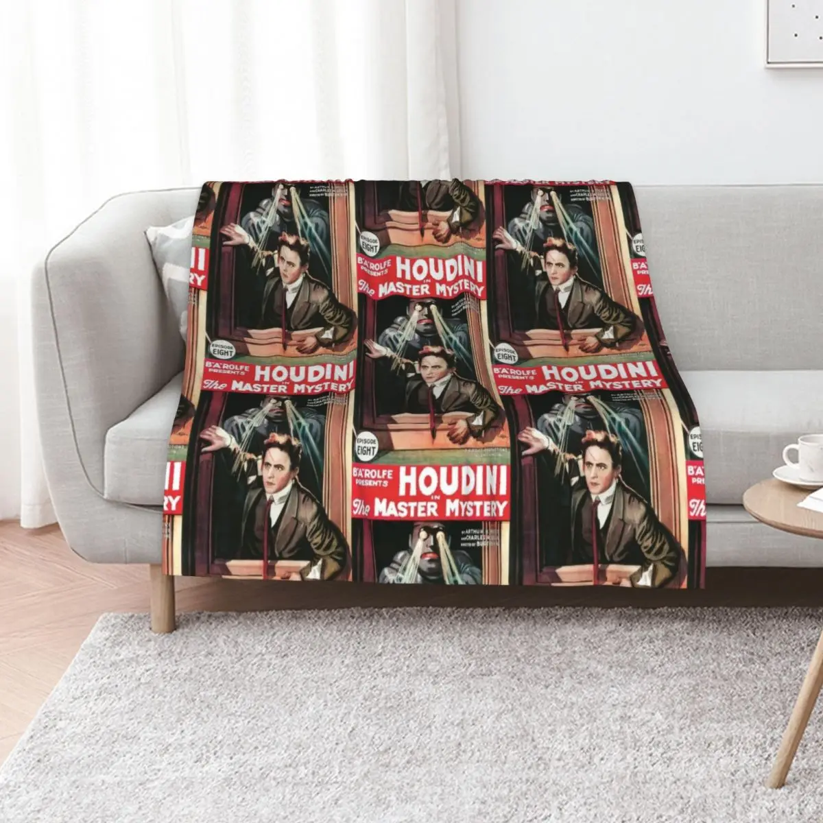 

Vintage Movie Poster - Harry Houdini in The Master Mystery (1919) Throw Blanket Soft Plaid Travel Blankets