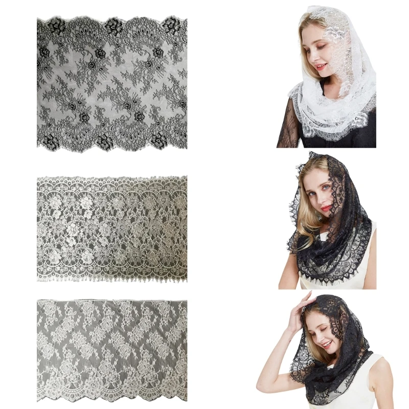 Women Lace Mantilla Veil Headscarf Embroidery Lace Church Scarf Female Solid Color Head Covering Shawl Shoulder Wrap Mini Cape