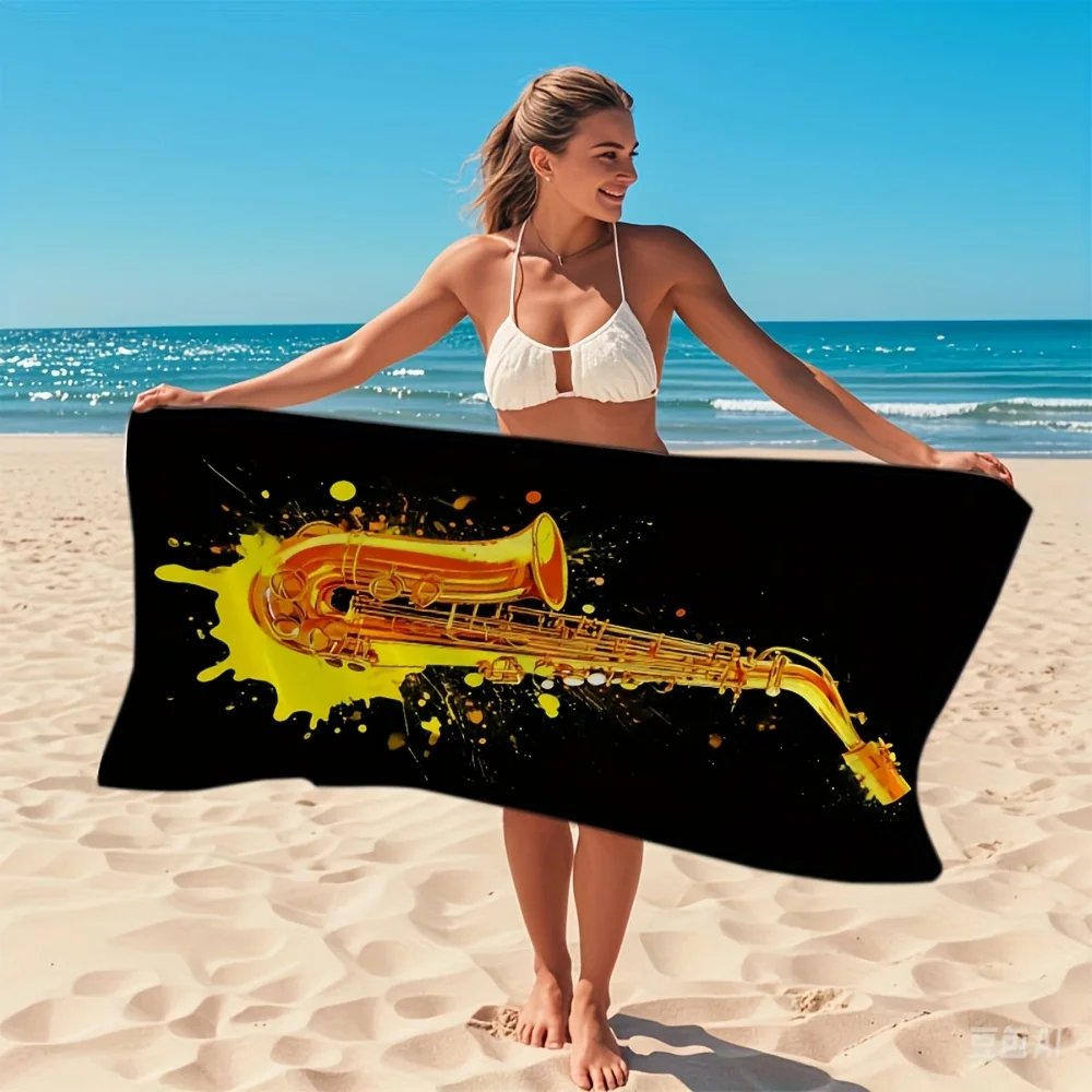 Abstract Saxophone Beach Towel Patterned Sunscreen And Windproof Suitable For Swimming Pool Camping Travel Blanket