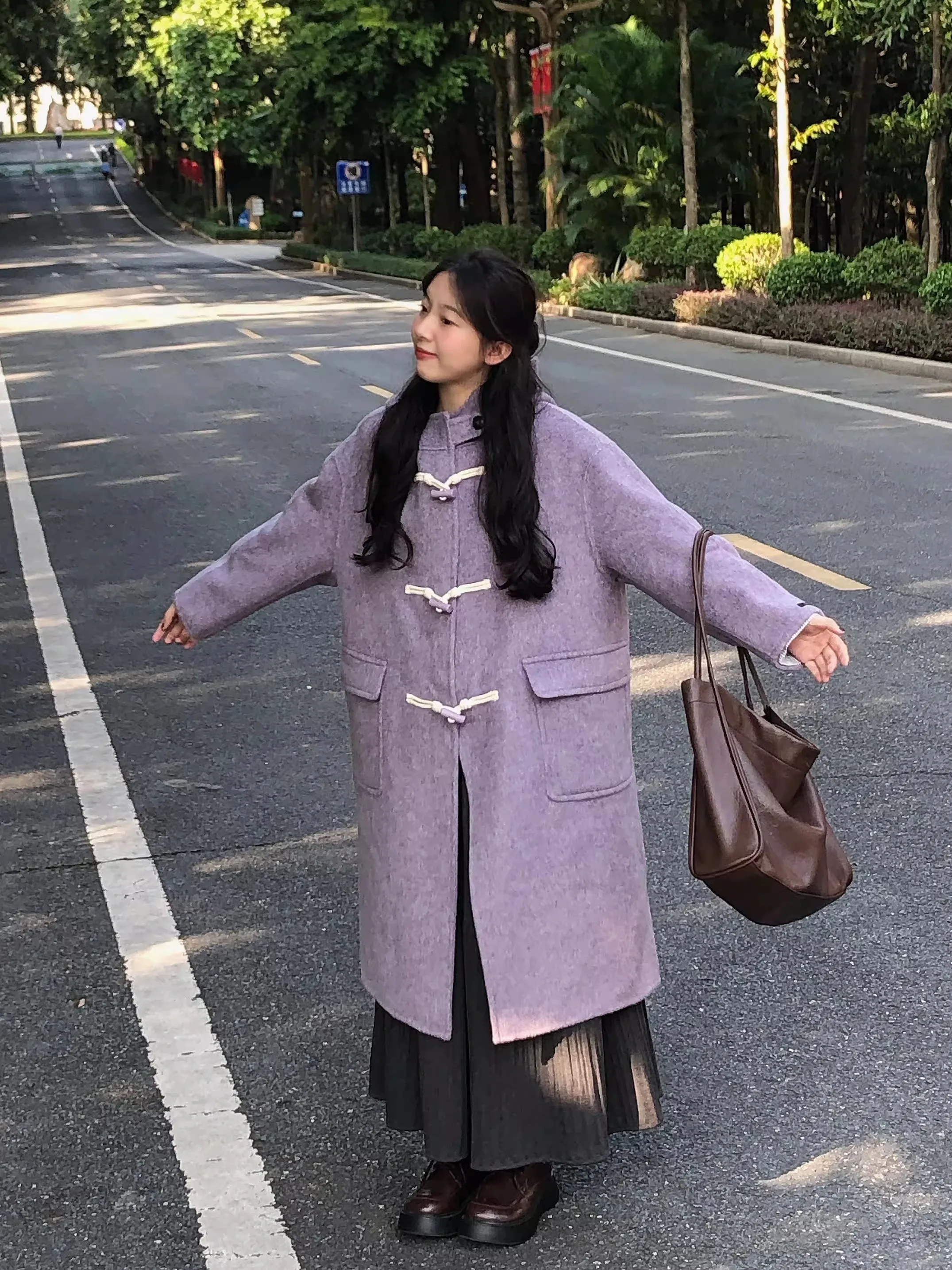 

Двустороннее шерстяное длинное пальто, женская осенне-зимняя свободная шапка с манжетами на пуговицах, корейское пальто для поездок на работу