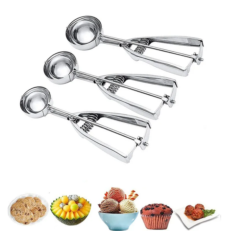 

1PCS Stainless Steel Cookie Scoop with Trigger for Kitchen Family Ice Cream Cookie Cupcake Muffin Meatbal Ice Cream Scooper