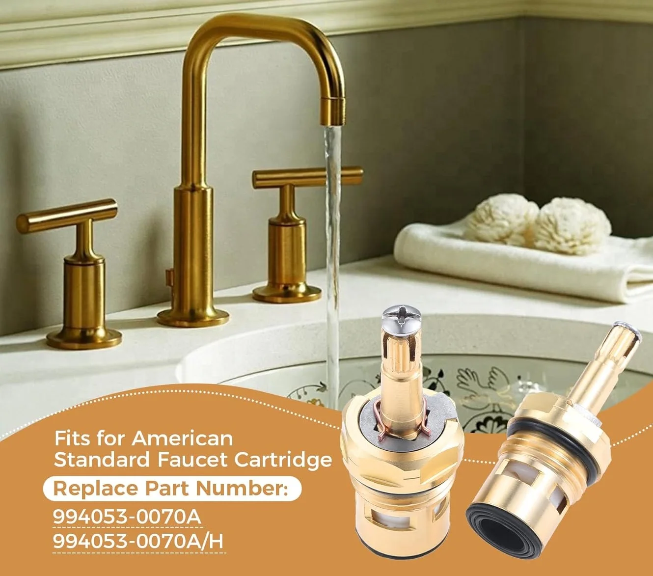 2pcs Faucet Cartridge fit American Standard 994053-0070a or 994053-0070a/H Bathroom Kitchen Bathtub Hot/Cold Water Valve Stem