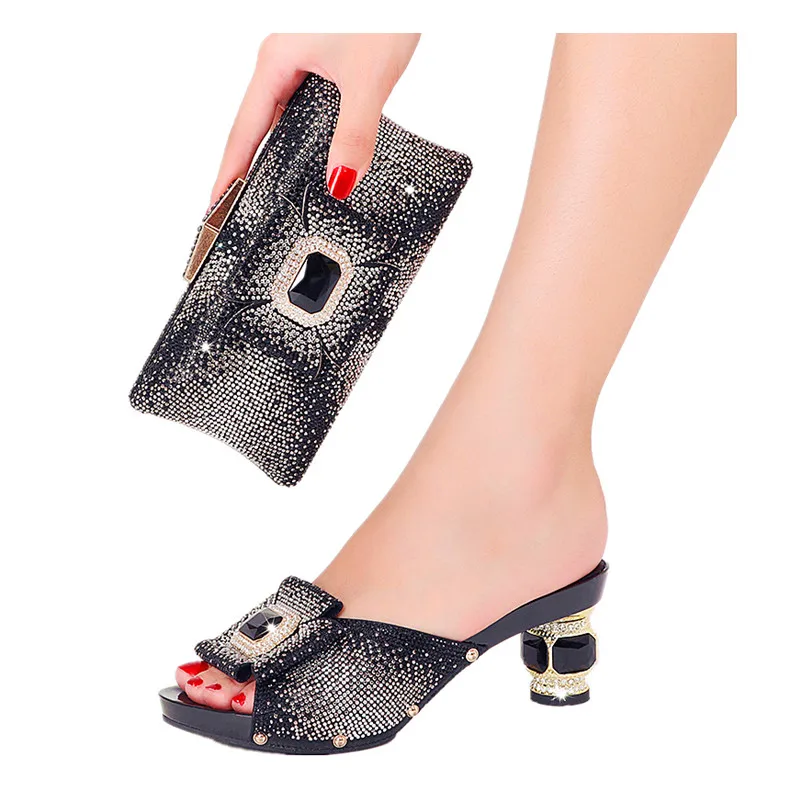 

Women's Rhinestone High Heel Sandals & Clutch Purse Set for Wedding, Prom, Party | Slip-Resistant Evening Shoes, Italian design
