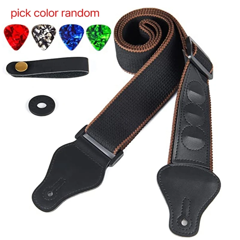 Acoustic Electric Guitar Straps with Pick Pocket Cotton Woven Shoulder Strap Leather Ends Guitar Straps for Guitarists image 2