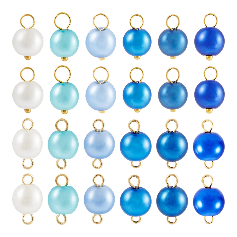 

120Pcs Round Brass Glass Dangle Pendant Glass Bead Links Connector Charms for DIY Earring Bracelet Necklace Jewelry Making