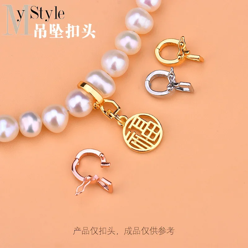 S925 Sterling Silver Band Ring mechanical buckle pendant buckle head hand woven jewelry DIY accessories materials