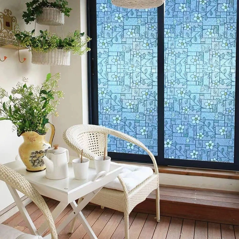 Painted Lily Pattern Privacy Window Film Static Cling No Glue Heat Control Removable for Bathroom Balcony Glass