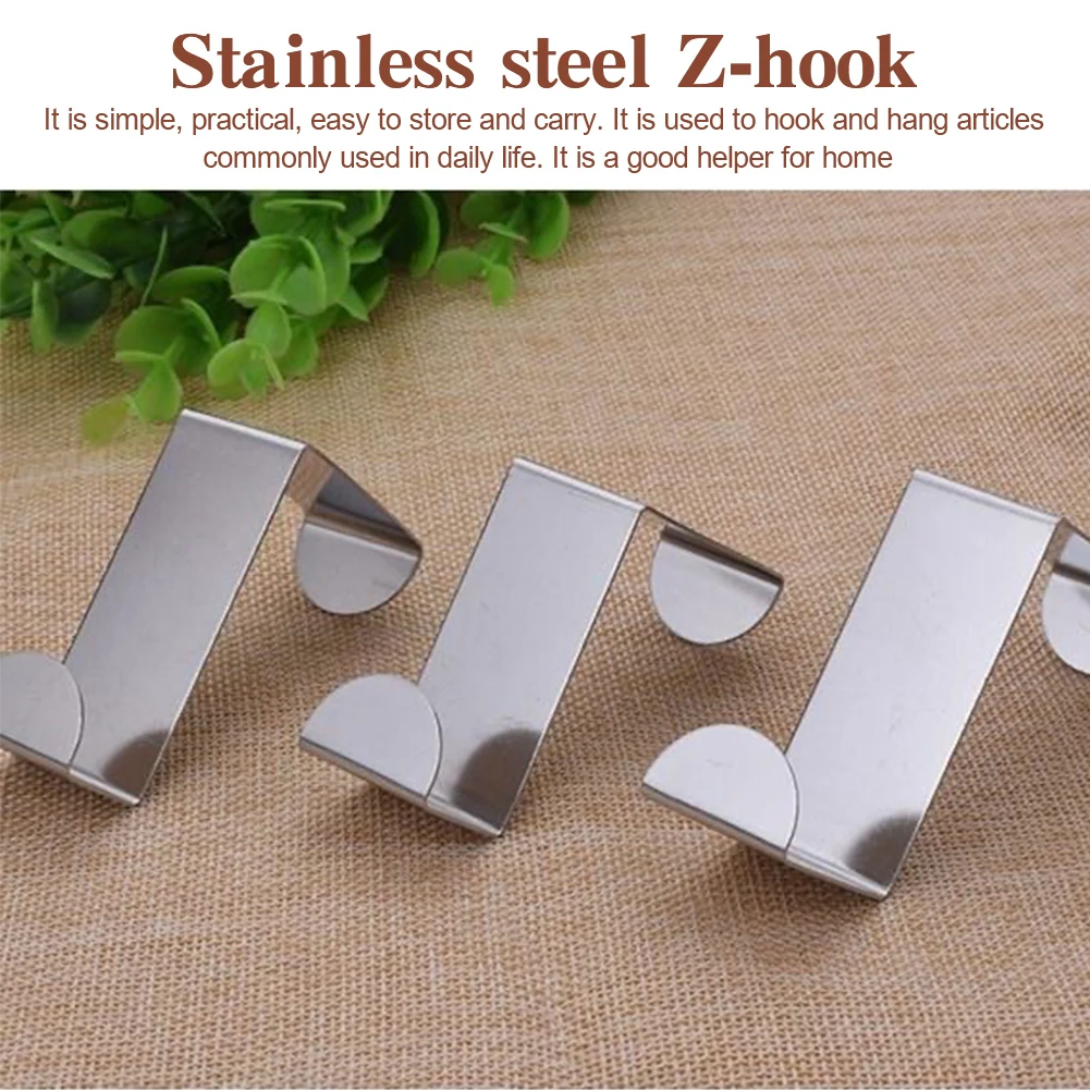 6pcs Stainless Steel Over Door Hook Heavy Duty For Hanging Z Shape Coats Durable Home Kitchen Bedroom Organizer Supplies