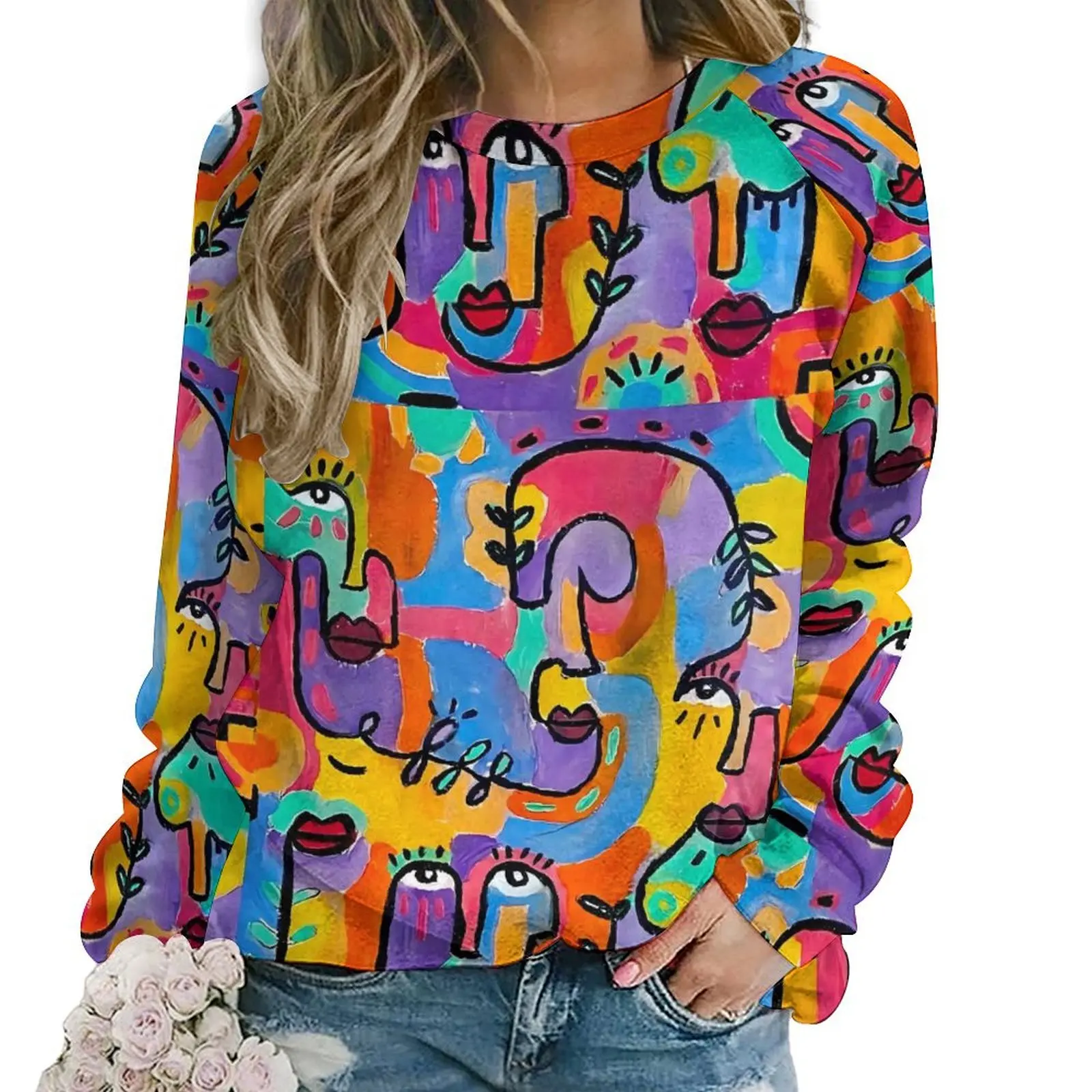 

Abstract Lady Face Hoodies Pop Art Harajuku Oversize Hoodie Female Long Sleeve Kawaii Printed Casual Sweatshirts