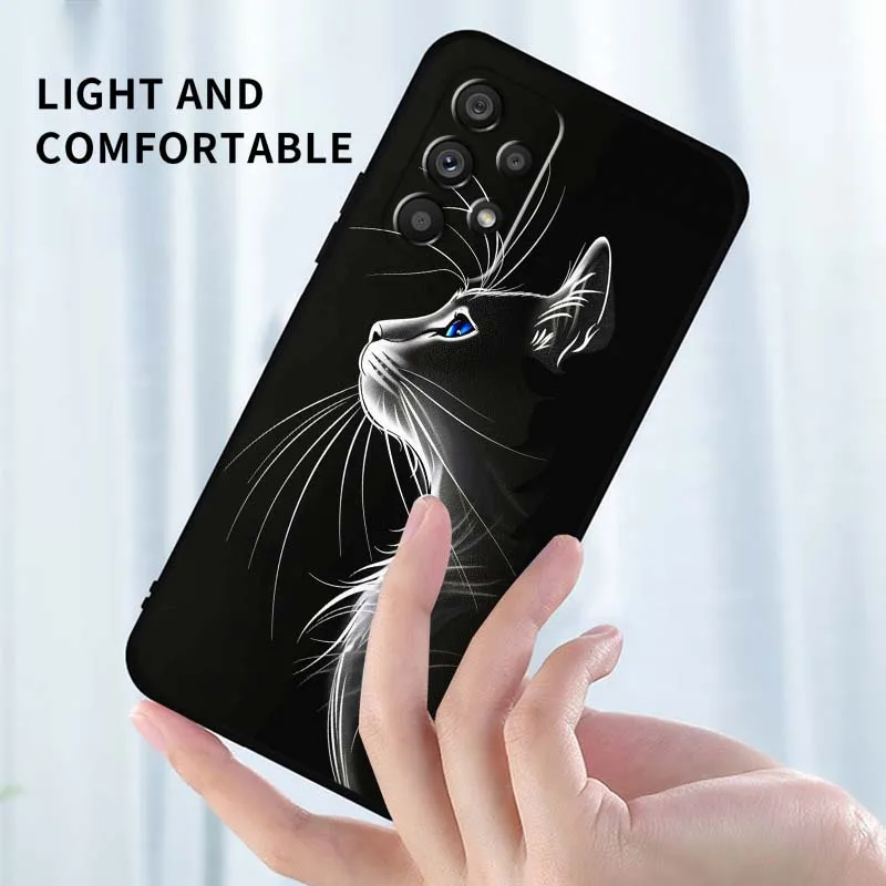 Dark Anime Cat Art Cover für Samsung A41 A35 A34 A33 A32 A25 A24 A23 A21s A06 A05 A04 A03 Note 10 20 Ultra 5G Schwarz