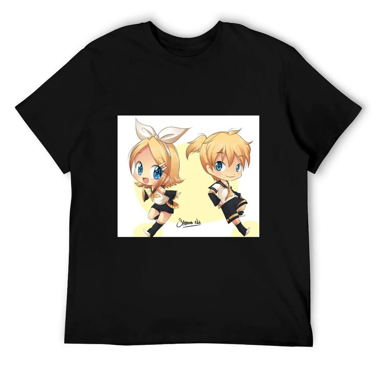 リンとレン-ボーカロイド-tシャツ-メンズ-tシャツ-コットン-プリント-tシャツ-メンズ-tシャツ