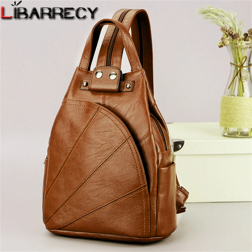 Solid Color Ladies Backpack Luxury Designer High Quality PU Leather Ladies Anti-theft Backpack Fashion Women Shoulder Bags Sac