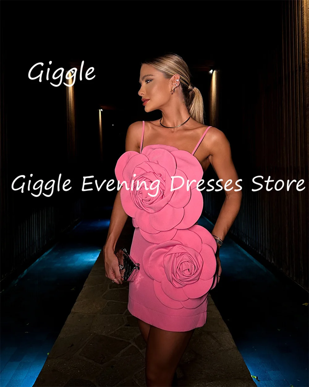 Giggle Satin Mermaid Strapless Flowers Short Pretty Formal Elegant Prom Gown Mini luxury Evening Party Dresses for Women 2024