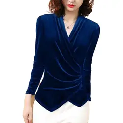 Women Blouse 2025 Autumn Gold Velvet Shirt Female Design, French elegant Long-sleeved Retro Gold Velvet Jacket Female blouses